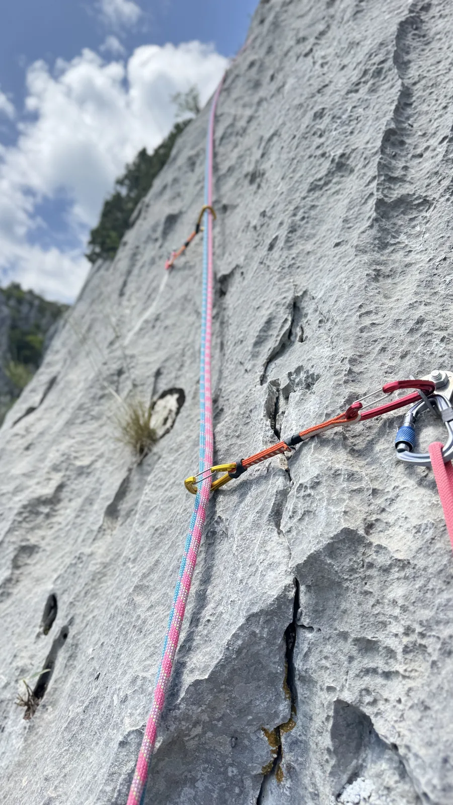 Dégaine et corde sur paroi rapprochée