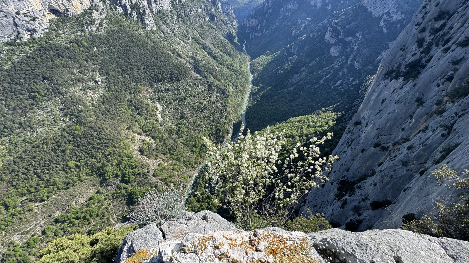 Vue panoramique sur le Verdon, lumière blonde de fin de journée, horizon serein