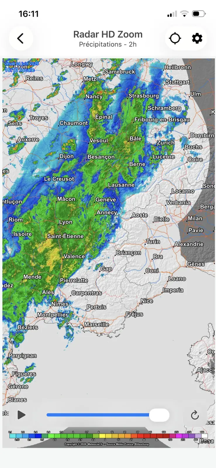 Radar HD Météociel — précipitations en temps réel avec code couleur