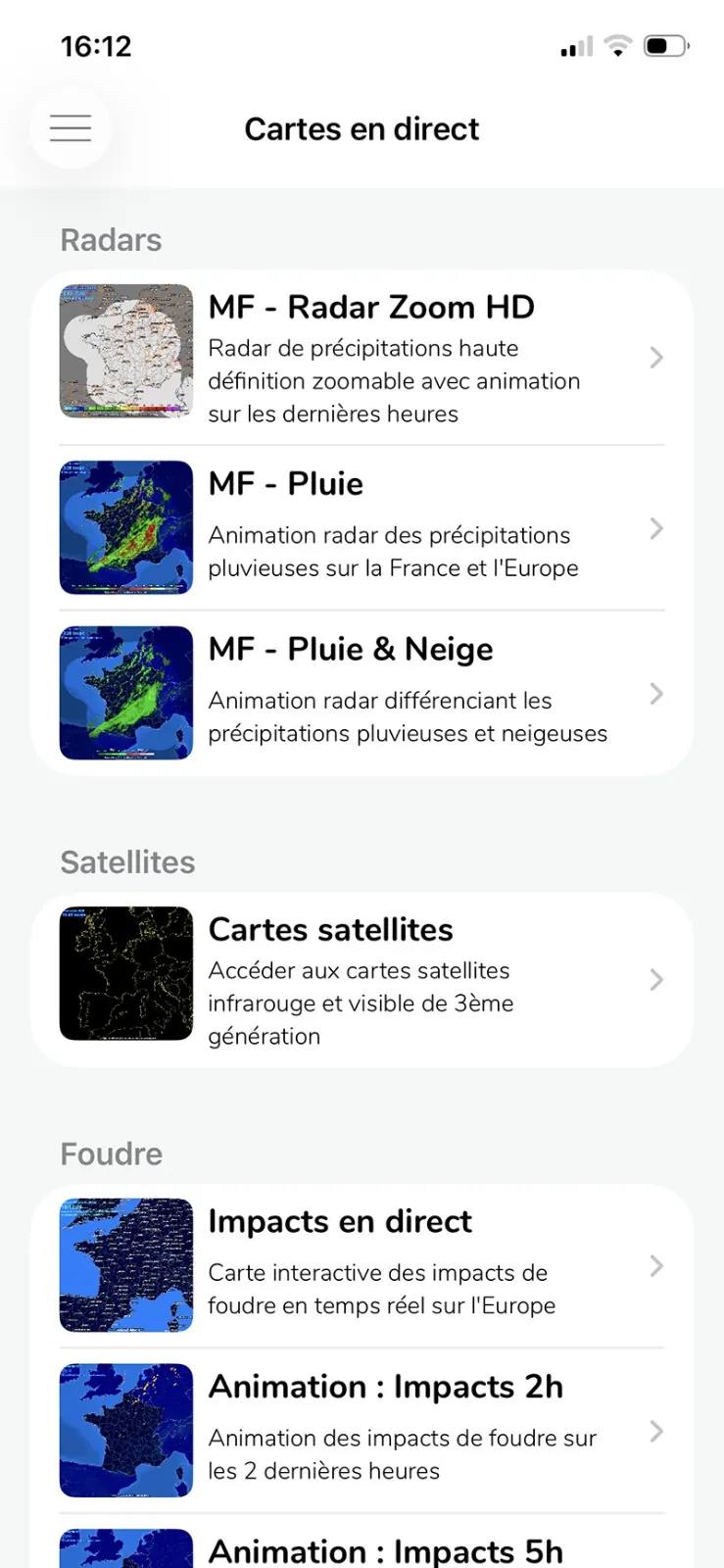 Cartes en direct Météociel — vue d'ensemble des précipitations sur la France